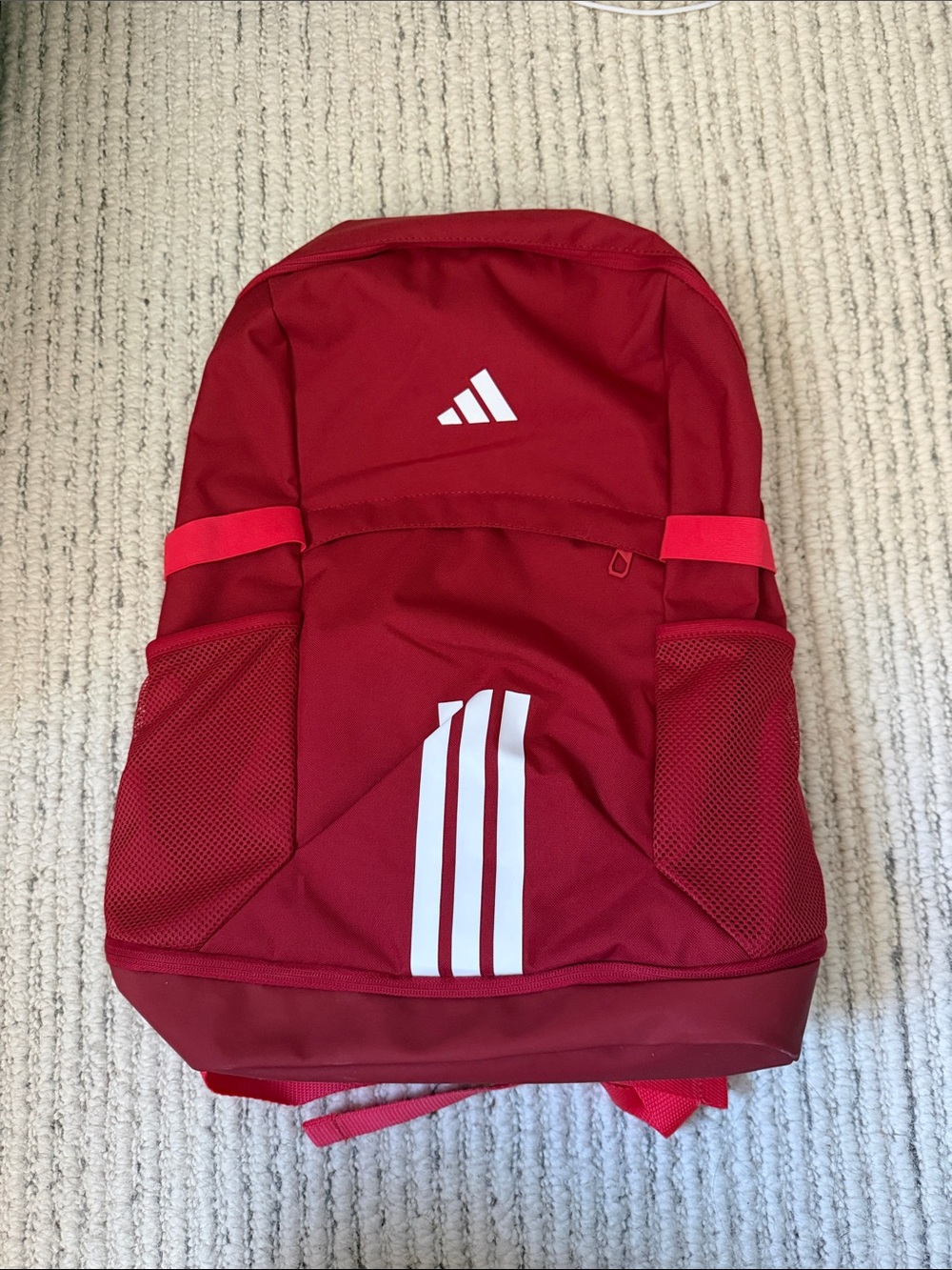 Adidas Trio Red Sports Backpack with White Stripes